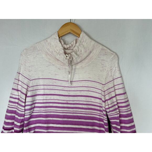 T By Talbots Cowl Neck Sweater Womens Size Small Drawstring Ombre Stripe Purple - Picture 3 of 13